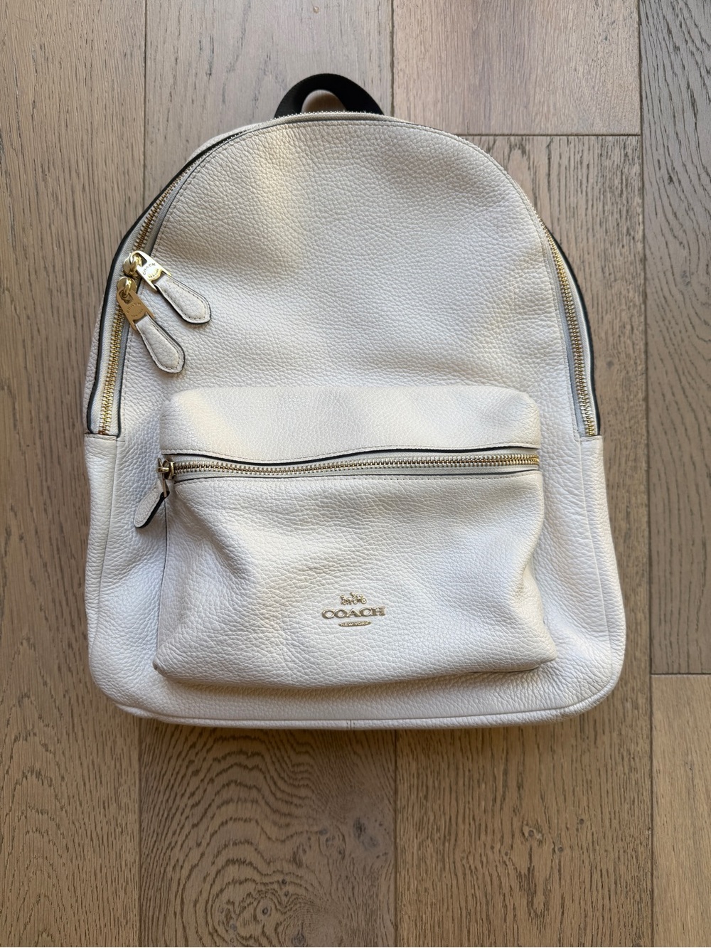 Coach White Pebbled Leather Backpack with Gold Accents